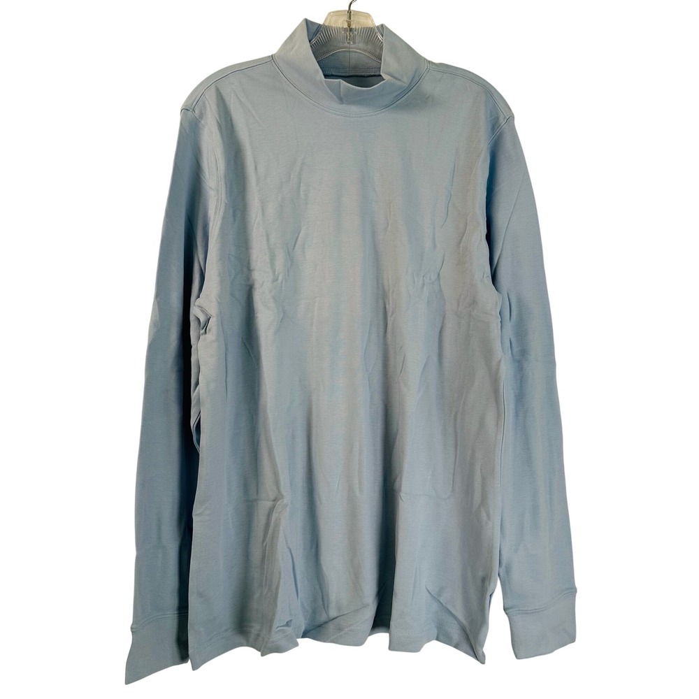 Lands End Relaxed Fit Mock Neck Long Sleeve Top Light Blue XL Tall Cotton